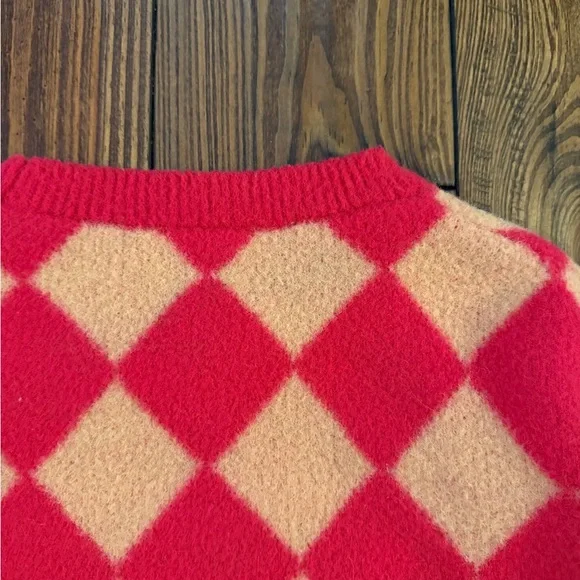 Zara Pink and Red Argyle Sweater - Picture 4 of 4